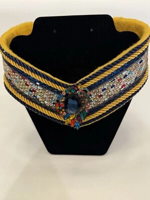 Hecho a mano 14-17” cuello de diamantes de imitación azul marino y dorado 'Spoiled Pup Bowtique' Foto 1 de 3