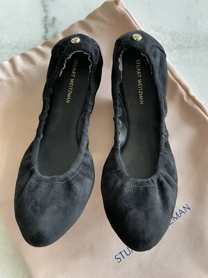 Stuart Weitzman Womens Gabby Scrunch Ballet Flat Black SUEDE Travel Shoes Sz 7 - Image 1 of 4