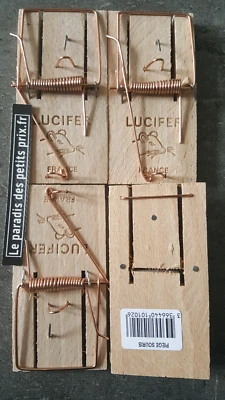 tapette à souris,piège à souris, 4 tapettes en bois made in FRANCE ,9.6 x 4.6 cm - Photo 1/2