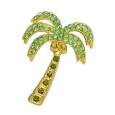Green Leaf Palm Tree Tropical Crystal Hawaiian Beach Party Brooch Pin Party W5L6