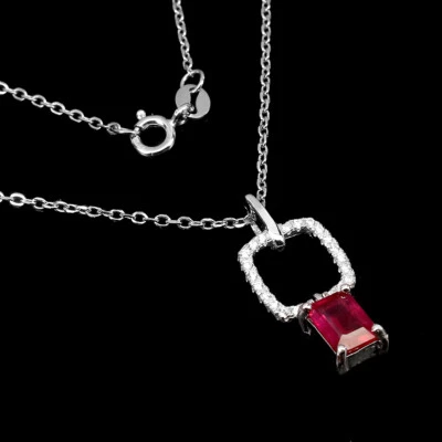 925 Sterling Silver Necklace Octagon Ruby 7x5mm Cz Gemstone Jewelry - Image 1 of 4