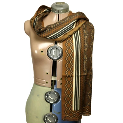 Givenchy Tribal Print Fringed (Raw Hem) Rectangle Fashion Scarf Brown 70x11.5 - Image 1 of 4