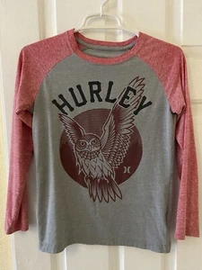 Hurley Girl M 3/4 Sleeve Tee- Pink On Grey. Very Good - Picture 1 of 8