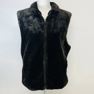 Chaleco Bill Blass Imitación Piel Mujer Grande Marrón Bolsillos Reversibles Exterior Trabajo Boho Foto 1 de 4