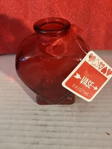 Beautiful Ruby Red Stained Heart Shaped Pressed Glass Bottles /Vases 5". DWk116 - Picture 1 of 5