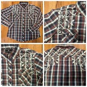 Pop Icon Clothing Buckle Shirt men's Sz L Pearl Snap LS Embroidery Western Rock - Picture 1 of 14