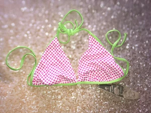 BIKINI TOP TRIANGLE, POLKA DOT PINK/GREEN - HALTER NECK TIE 10/12/14, - Picture 1 of 5