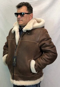 ESPRESSO /BEIGE 100% SHEEPSKIN SHEARLING LEATHER B3 Bomber Flight Jacket S-8XL - Picture 1 of 12