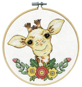 Cross Stitch Kit ~ Design Works Giraffe and Flowers w/8" Wood Hoop #DW7039 - Picture 1 of 3