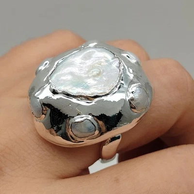 Anillos románticos de perlas para mujer anillo ajustable de cóctel joyería de aniversario Foto 1 de 4