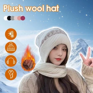 Damen Winter doppelt warm Strickmütze wattiert verdickt Strick" Schal Mütze S8V4 - Bild 1 von 29