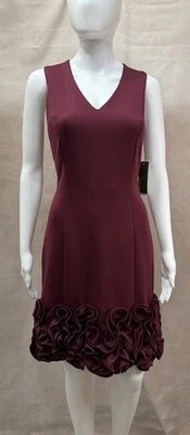 NWT Donna Ricco Burgundy Stretch Sheath Ruffle Hem Cocktail Party Dress Size 6 - Image 1 of 4
