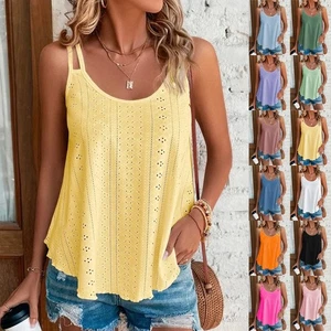 Womens Strappy Cami Tee Shirts Summer Blouse Tops Sleeveless Tank Vest Plus Size - Picture 1 of 23