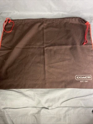 Cartera Coach Cubierta Antipolvo Bolsa de Algodón Marrón Almacenamiento 19 X 15 Cordón Borde Rojo Foto 1 de 4