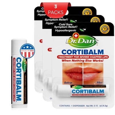 Dr. Dan's Cortibalm - Pacote com 3 - para lábios rachados secos - Bálsamo labial curativo para se... - Imagem 1 de 4