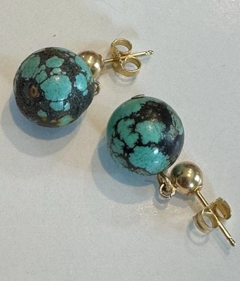 Gotas para pendientes de poste de bola turquesa oro 14k Foto 1 de 4