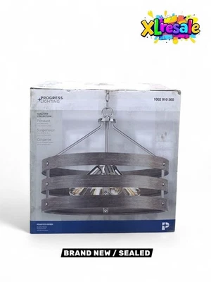 Progress Lighting Gulliver 22" 4Light Brushed Nickel Pendant Weathered Gray Wood - Image 1 of 4