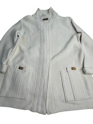 Cárdigan Willow Mujer’s XL Botones Ocultos Cuello Alto Crema Suéter Manga Enrollada Foto 1 de 4