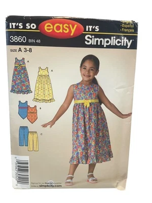 Simplicity 3860 Girls Dress Top Pants Sewing Pattern Size 3-8 - Image 1 of 2
