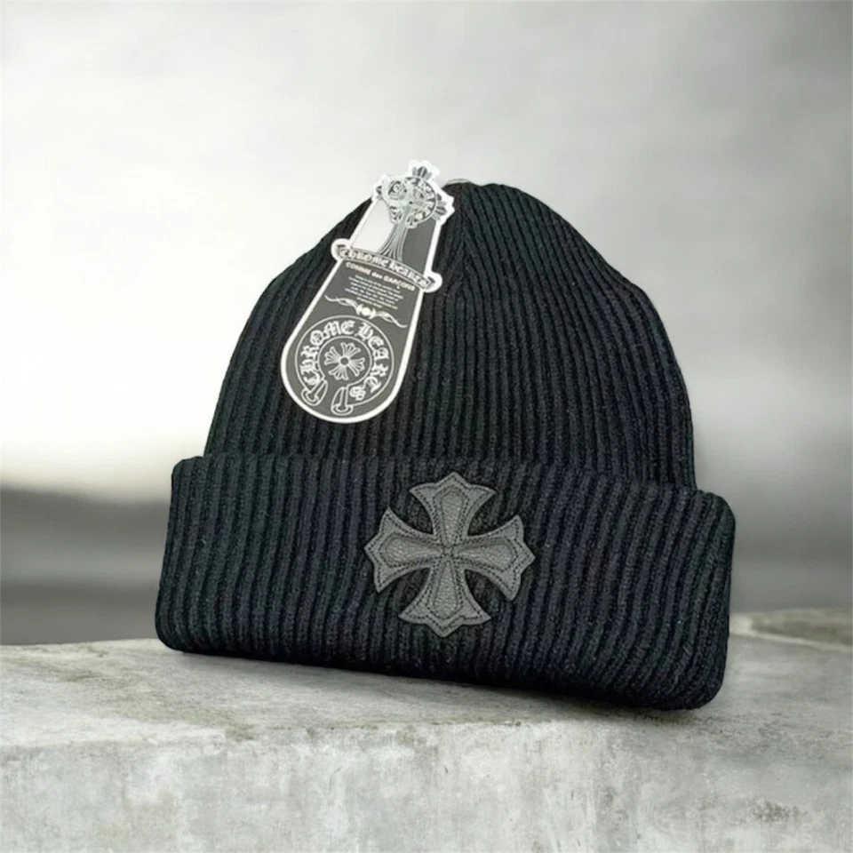 Gorro Tejido Negro Estilo Corazones Cromo Unisex Invierno Cálido Bordado Cruz C Foto 1 de 1