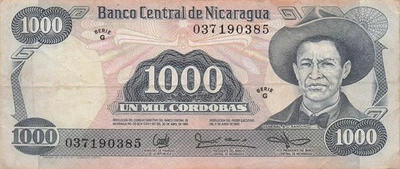 Billete Circulado Nicaragua 1000 Córdobas 11.6.1985 Serie G AAZ 14 Foto 1 de 2