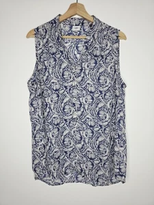 Cabi Womens Plaza Top Blue Ivory Print Sleeveless Button Front Style 5038 Size L - Picture 1 of 8