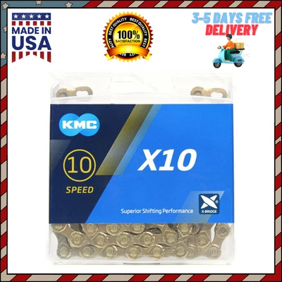 KMC X10 GOLD Ti-N Nitride 10-Speed Bike Chain 116L fits Campagnolo SRAM Shimano - Image 1 of 4