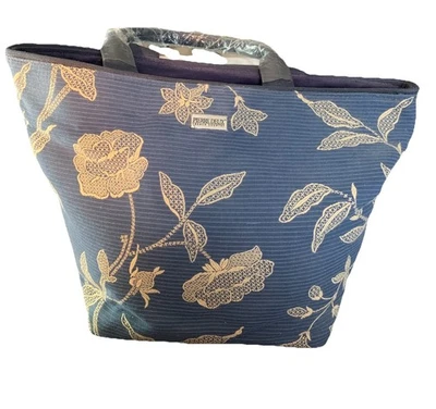 Nuevo Monedero de Campo Francés Pierre Deux con Asas Bordado Azul/Marfil RARO Foto 1 de 4