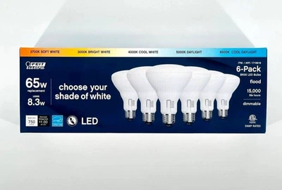Feit  Electric BR30 65W LED 5 Dimmable Light Option Bulbs New 6PK - Image 1 of 2