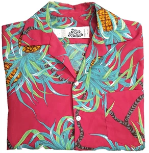 Hilo Hatties Red Pineapples PSYCHEDELIC HIPPIE Hawaiian M Shirt USA VTG 70s 80s - Picture 1 of 6