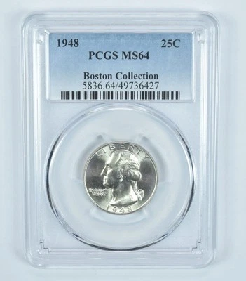1948 Washington Quarter Boston Collection MS64 PCGS Blue Label - Image 1 of 4