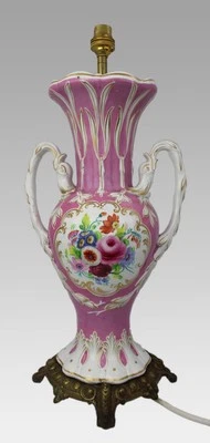 Antique Hand Painted Pink Ground Porcelain Table Lamp, c.1890 - Image 1 of 4