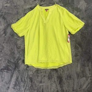NEW Vince Camuto Womens Split-Neck Quarter Puff Sleeve Island Lime Blouse Size L - Picture 1 of 10