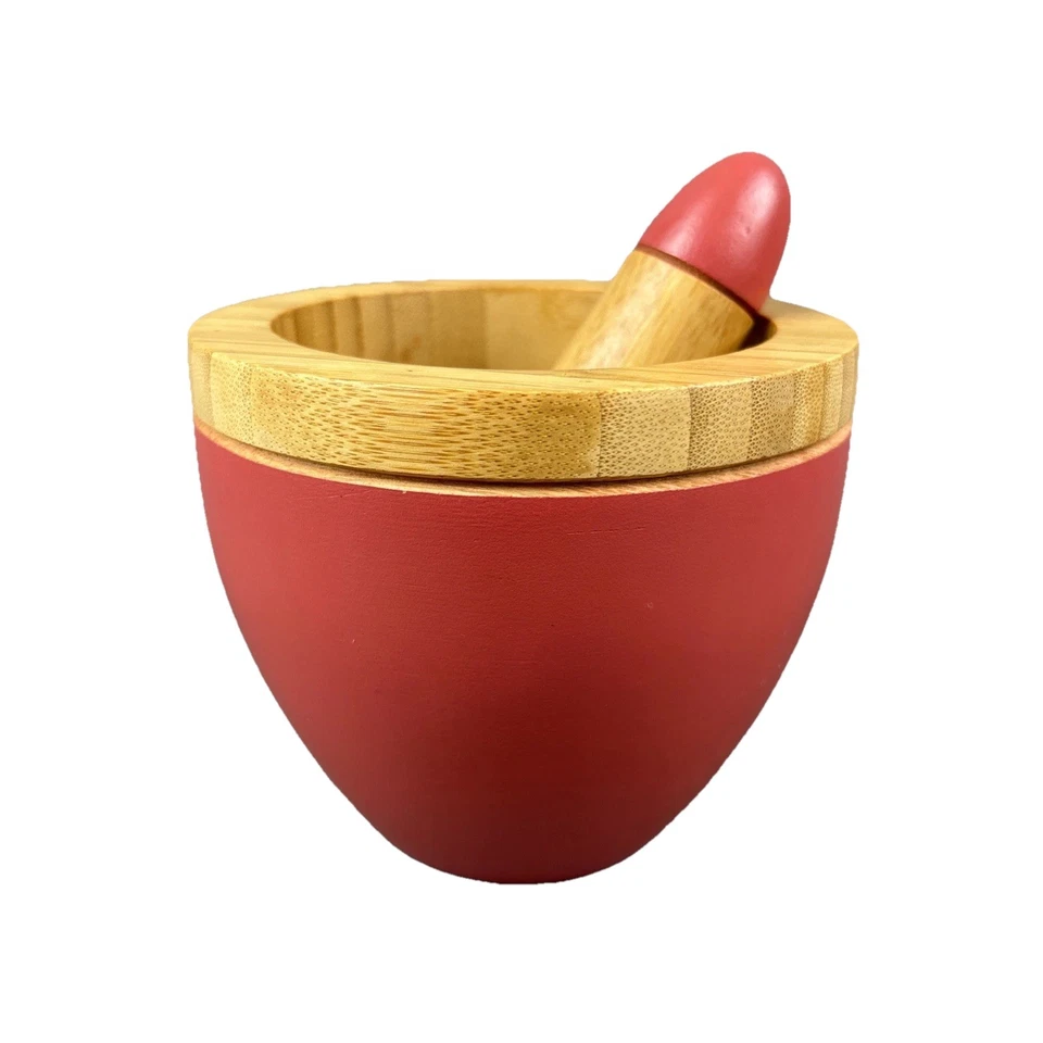 Mortero y mazo de bambú Core rosa y tono madera Foto 1 de 4