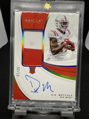 2019 Immaculate Collegiate #142 DK Metcalf 7/25 Gold RPA (On Card, Dirty Patch) - Image 1 of 2