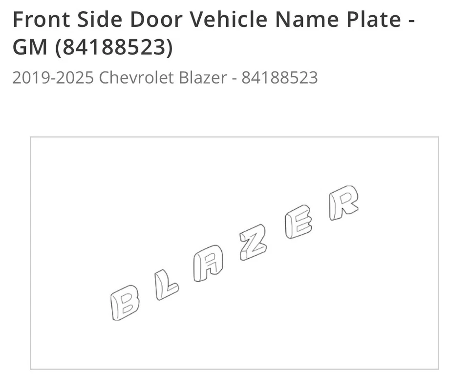 2019-2025 Chevrolet Blazer front door chrome Nameplate Emblem new OEM 84188523 - Image 1 of 3