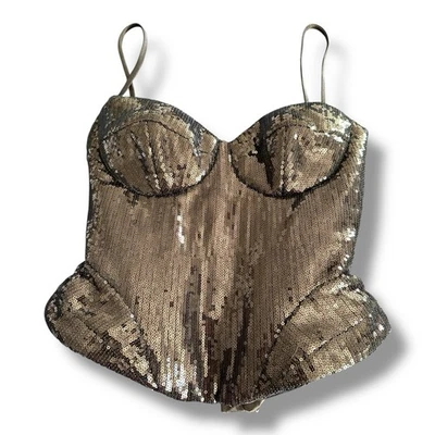 Milla Spaghetti Strap Black Sequin Corset Top XS NWT Lace Up Back Retail $400 - Image 1 of 4