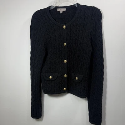 J. Suéter Crew Odette malha de cabo jaqueta feminina botão ouro preto tamanho XS - Imagem 1 de 4