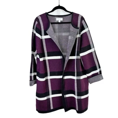 Cárdigan ELLE Mujer Talla XXL Frente Abierto Bolsillos Largos Borgoña, Blanco y Negro Foto 1 de 2