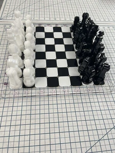 New: 12" Acrylic Modern Chess  Set, Luxury Designer, 1/2” Rocks And 1/4” Board. - Picture 1 of 8