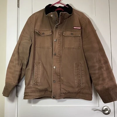 Craftsman 男式帆布编舞外套羊毛衬里棕色 L 码 — 第 1/4 张图片