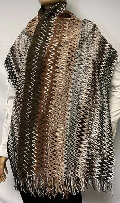 MISSONI Bufanda con Flecos en Multi Marrón 3328 0004 40x200cm NUEVO Foto 1 de 4