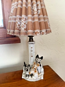 Vintage Ceramic Adorable Scottish Terriers 10" Table Lamp JAPAN - Picture 1 of 17