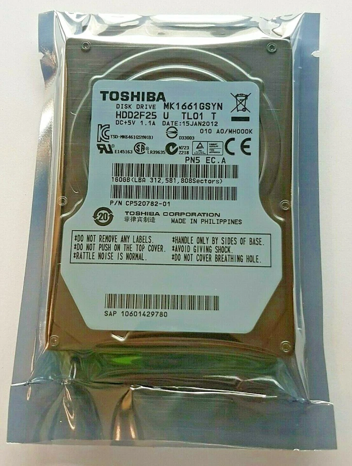 160 GB SATA Toshiba MK1661GSYN 7200rpm 16MB HDD 2,5 Inch Internal Hard Drive New - Image 1 of 1