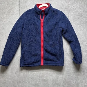 Lands End Fleece Jacket Kids Large 14-16 Blue Red Full Zip Mid Weight Anti Pill - Picture 1 of 9