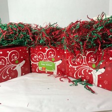 Christmas Gift Boxes 3 Red And With Green Stuffing Deer Design Very Good Conditi
