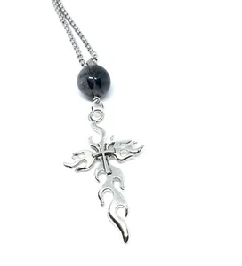 Black Tourmaline Stone & Cross Pendant Necklace - Picture 1 of 7