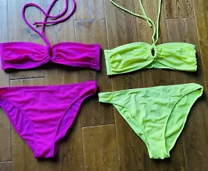 Primark 2 Pack Bikinis BNWOT Lime & Hot Pink Size 14 Bandau Halter Neck - Picture 1 of 6