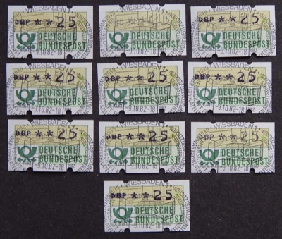 Bund: Lot ATM, MN 1, 25 Pfg., 3x m. Zähl-Nummer, Sonder-St.: "WIESBADEN 9.10.82" - Bild 1 von 3