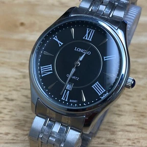 Unused Longbo Mens Silver Black Roman Analog Quartz Watch~Date~New Battery - Picture 1 of 5